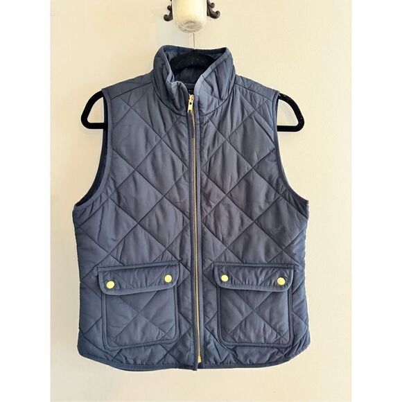 J. Crew Women’s Small Blue Quilted Fleece Lined Puffer Vest Jacket Pockets Zip - Picture 6 of 10